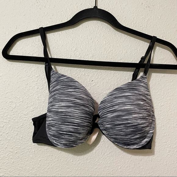 Victoria Secret Pink Black & White Heathered Push Up Bra Womens 34C Underwire - Picture 1 of 7